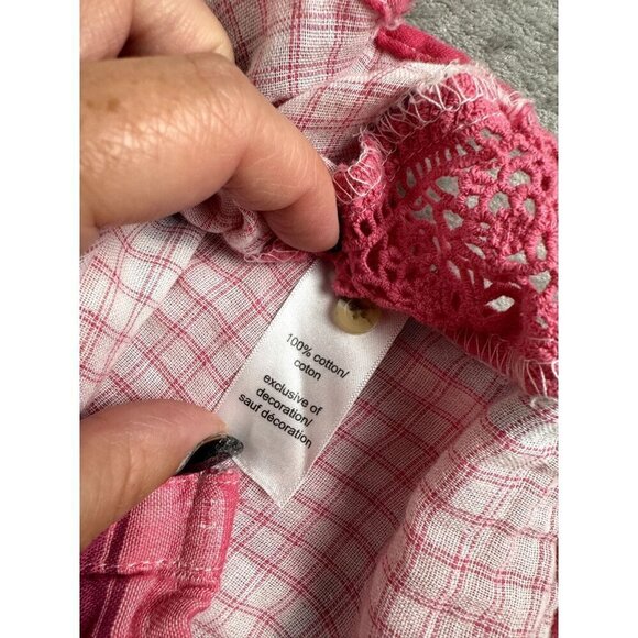 Maurices Small Pink Flannel Button Down Shirt Crochet Down Side Western Preppy - Picture 7 of 9